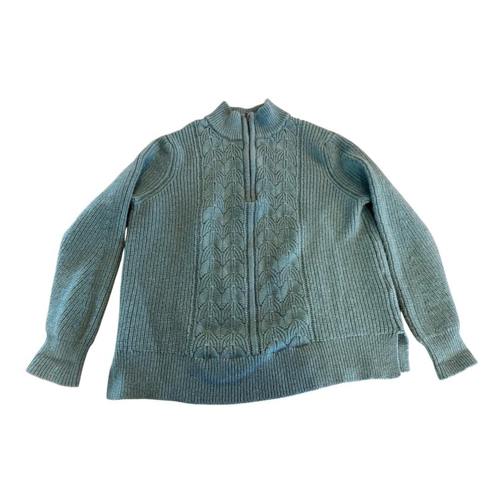 Woolovers Quarter Zip Aqua Pullover Sweater Wool & Cotton Blend Women’s Size M